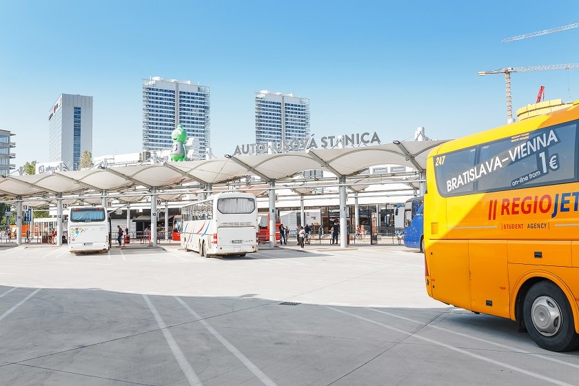 Bus departure at the new bus station Bratislava Nivy